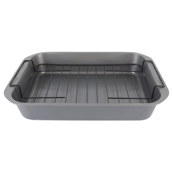 Rupoun Nonstick Roaster with Rack, Carbon Steel Heat Resistant Rectangular Roasting Pan Oven Baking Tray, 14.96 inches / 38 cm