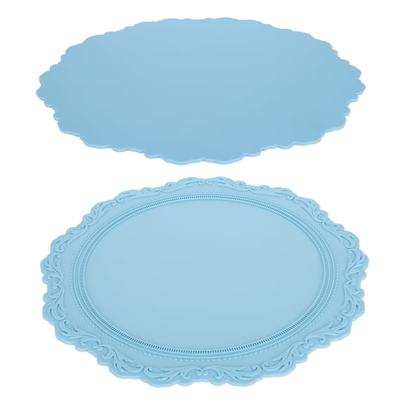 Rupoun Nordic Style Embossed Silicone Placemat, Thickened Round Table Mat for Home Kitchen & Dining Room, Heat Insulation Pad Protective Cover, 13.4 inches / 34.04 cm, Light Blue