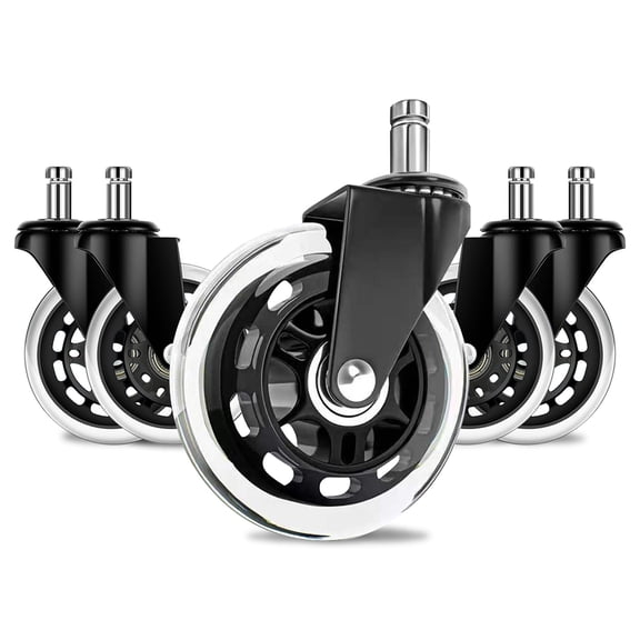 Rupoun Office Chair Wheels Replacement PU Silent Glide Casters 5PCS 3 INCH Diameter Universal Fit Gaming Chairs TV Racks Large Loudspeaker Box Camera Moving Frames Non-Marking Hard Floors Mats