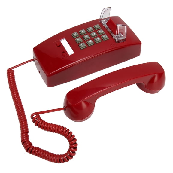 Rupoun Old Style Retro Wall Phone Waterproof Landline Corded Telephone with Handset Volume Control for Home Hotel Office Bathroom Living Room School, Red (9.84 x 6.30 x 4.33 in / 25 x 16 x 11 cm)