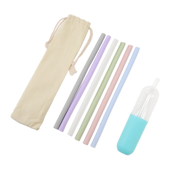 Rupoun Openable Silicone Straws Reusable Snap Straws Washable Drinking Straws Easy Clean 6 Pack Split Straws for Party Travel with Storage Bag and Box (9.8 inches / 25.0 cm)