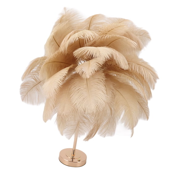 Rupoun Ostrich Feather Table Lamp Rechargeable Modern Romantic Bedside Light for Home Decor, 21.7 Inches / 55 cm, Light Tan