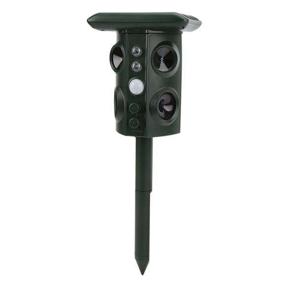 Rupoun Outdoor Solar Animal Repellent Ultrasonic Pest Deterrent with Flashing LED Light, Smart Snake & Animal Chaser for Garden and Yard, Green, 6.3 inches / 16 cm