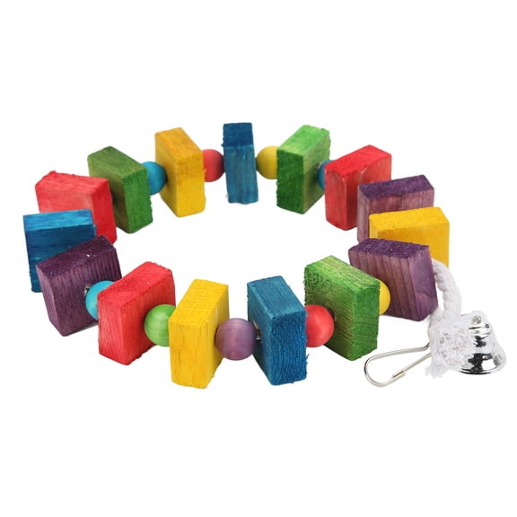 Rupoun Parrot Swing Ring Colorful Wooden Block Bird Hanging Perch with Metal Hook for Parakeets Cockatiels, Multicolor Multipurpose Bird Cage Toy (8.27 inches / 21 cm)