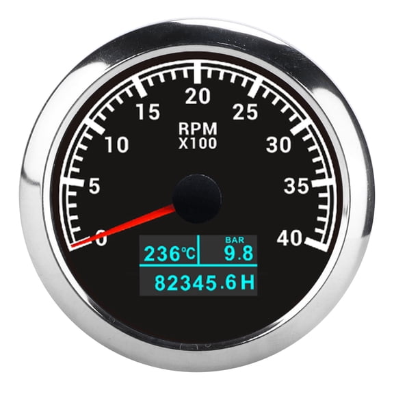 Rupoun Pointer Tachometer 3 in 1 RPM IP67 Multifunction Water Temp Oil Pressure Tacho Gauge for Car Boat Truck, Black