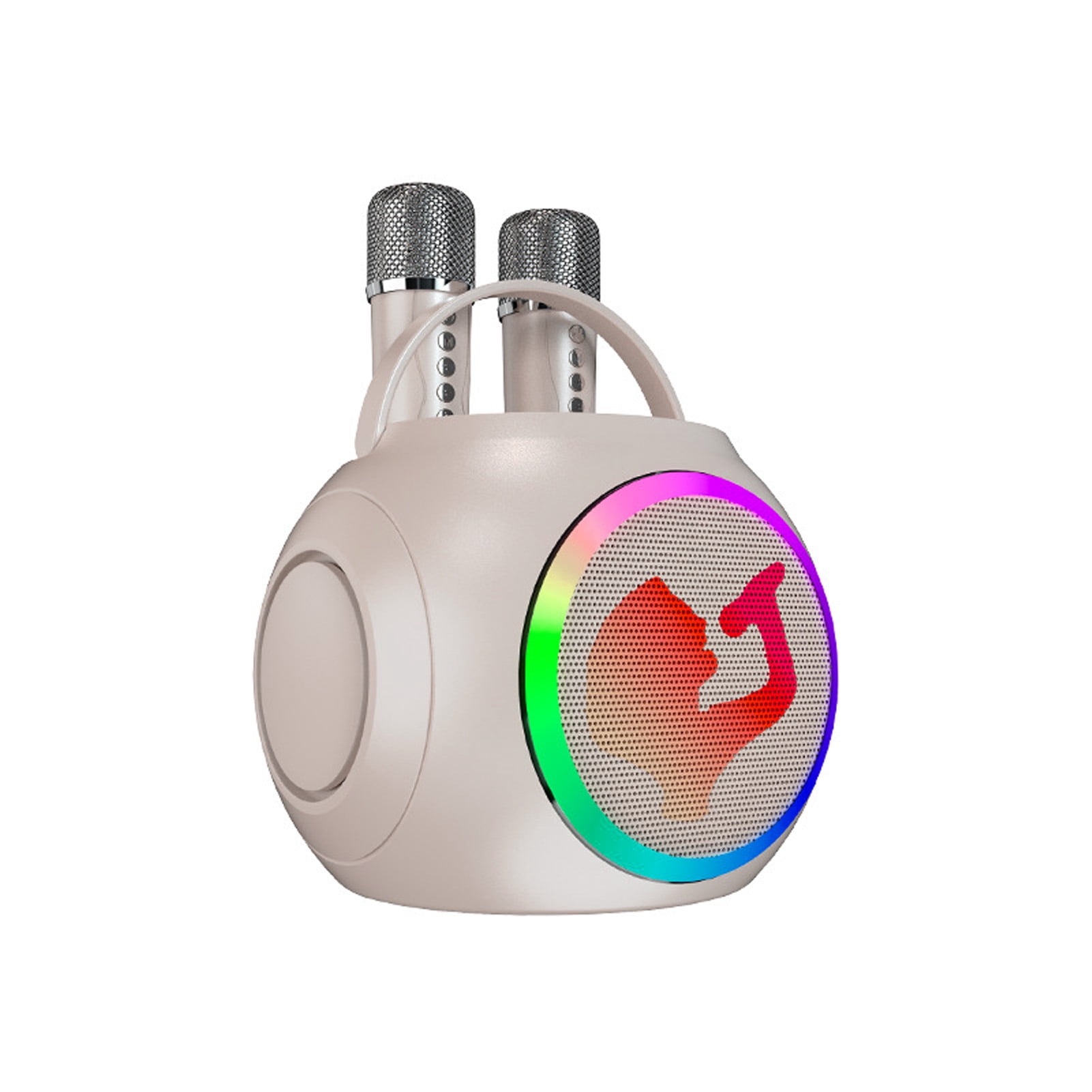 Rupoun Portable Bluetooth Karaoke Machine with 2 Wireless Microphones Built-in Rechargeable Battery RGB Light Effects Stand Alone Home Party Sound System White