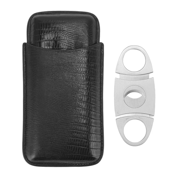Rupoun Portable Cigar Leather Case Travel Holder with Cutter Accessories Set for Gift Giving, 3 Tubes