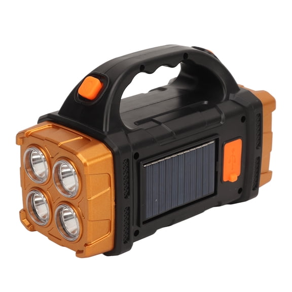 Rupoun Portable LED Searchlight Outdoor Handheld Multi-Function Solar Charging USB Flashlight for Camping, Hiking, and Emergency Situations, Water-Resistant Small Orange Torch Light