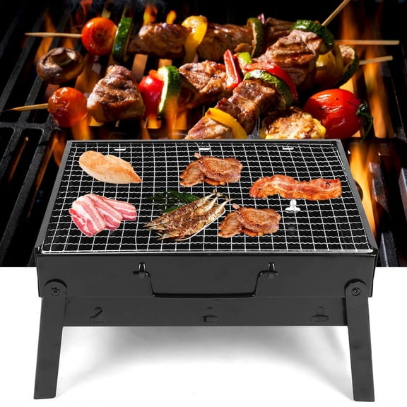 Rupoun Portable Stainless Steel Folding Barbecue Grill Charcoal BBQ Smoker for Camping Outdoor Picnic Tailgating Heavy Duty Foldable Small Grid