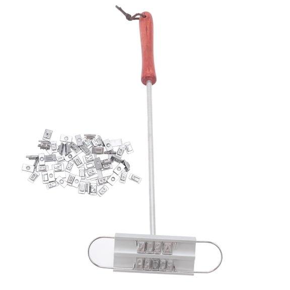 Rupoun Premium BBQ Branding Iron Set, Stainless Steel Meat Brander with Wooden Handle, Includes 63 Interchangeable English Letters for Custom Grilling, Steaks & Burgers, 16.9 inches / 43 cm