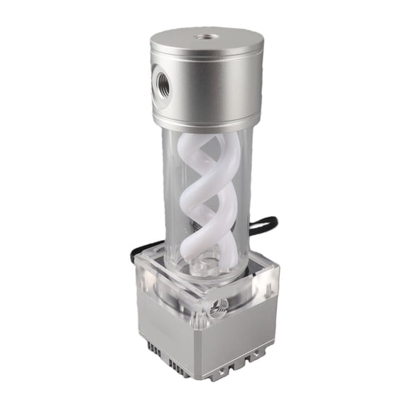Rupoun Premium Computer Cylinder Water Cooling Double Helix T Virus Water Pump Tank Set with RGB Lighting High Performance PC Water Liquid Cooling Reservoir, Silver (8.66 x 3.94 x 3.94 inches)