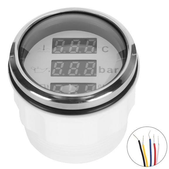 Rupoun Premium Marine 3-in-1 Multi-Function Gauge - 2 inches / 52mm Waterproof Cooling Water Temperature, Oil Pressure & Fuel Level Meter with 316 Stainless Steel Bezel for Boat Car - White Dial