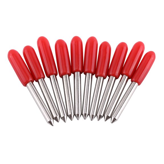 Rupoun Premium Plotter Cutter Knife Cemented Carbide Blade For Vinyl Cutting Lettering 45 Degree Angle Red Cap High Precision Replacement Parts 10 Pieces