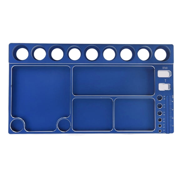 Rupoun Premium RC Screwdriver Tool Storage Rack Prevent Slip Aluminum Alloy Magnetic Socket Screws Tray Organizer Holder for 1/8 1/10 1/12 RC Cars, Blue (7.9x4.3x0.6 inches / 200x110x14 mm)