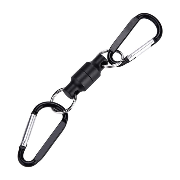 Rupoun Premium Stainless Steel Fly Fishing Magnetic Net Release Clip Hanging Holder Lanyard Quick Disconnect Tool for Vest Backpack, Compact Rustproof Multi-Use Carabiner Accessories (Double, Black)