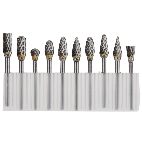 Rupoun Professional 10pcs Carbide Rotary Burr Set, 1/4 inch Shank Tungsten Steel Drilling Tool and Engraving Milling Cutter Router Bits for Woodworking, Die Grinder Accessories with Storage Box