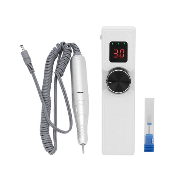 Rupoun Professional 30000RPM Electric Nail Drill Machine Portable USB Charging Nail Grinding Polisher with Built-in Battery for Manicure Pedicure Acrylic Gel Nails, White (8.66 in / 22.0 cm)