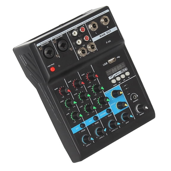 Rupoun Professional 4-Channel Mixing Console Mini USB Mixer with Sound Card Effects, Built-in Bluetooth, Reverb Gain, High/Low Tone Adjustment for Home Recording, US Plug (8.86 inches / 22.5 cm)
