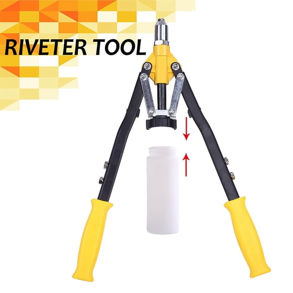 Rupoun Professional Heavy Duty Hand Riveter Blind Rivet Gun Kit with 5 Nosepieces, 18 inches / 45.7 cm Professional Grade Ergonomic Handle Structural Manual Riveting Pulling Tool for Workshop