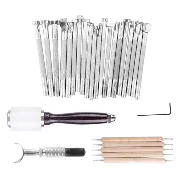 Rupoun Professional Leather Working Tools and Leather Craft Stamping Carving DIY Handmade Tool Kit, 28 PCS Heavy Duty Set (10.6 inches / 27.0 cm)