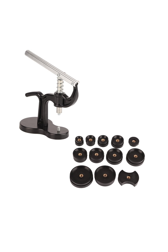 Professional Watch Repairing Tool Kit for Watch Back Case Press and Battery Changing, Includes 12 Assorted Dies for Watchmakers and Enthusiasts, Ergonomic Anti-Slip Handle, Black[cite: 1]