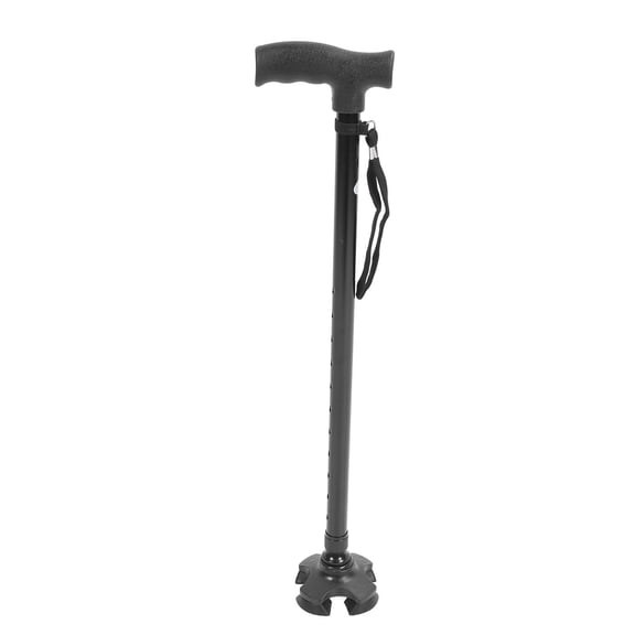Rupoun Quad Cane Adjustable Height Anti Slip Lightweight Retractable Senior Walking Stick with 4 Pronged Base for Mountaineering, 22.8 inches / 58 cm, Black Color, Sturdy Frame