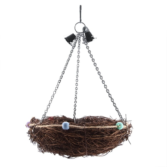 Rupoun Rattan Birds Parrot Straw Nest Swing Hanging Toy with Bells, 10.6 x 4.7 inches / 27 x 12 cm