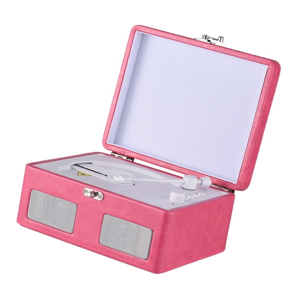 Rupoun Retro CD Player Tray Type BT Player Portable Turntable with Built-in 2 Speakers & 2000mAh Battery, Remote Control, USB Drive Playback, Pink, 8.1 inches / 20.5 cm