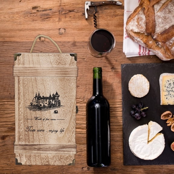 Rupoun Retro Vintage Portable Wooden Red Wine Gift Storage Box 2 Bottles Decoration With Rope 13.8 inches / 35 cm