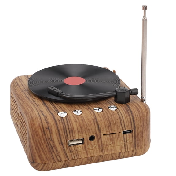 Rupoun Retro Vinyl Record Player Bluetooth Speaker 360 Stereo Wireless Portable Turntable Vintage Bass Sound Box for Sports Outdoor Recreation Woodgrain Color 10 x 9 inches / 25.4 x 22.8 cm