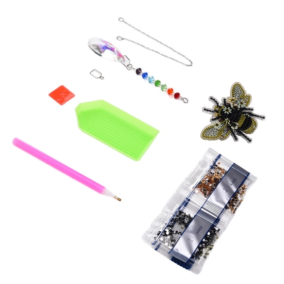 Rupoun Rhinestone Painting Cute Bee Pattern Sparkling Pendant DIY Relaxing Crafts for Holiday Gift Window Decoration Art Kit (7.87 inches / 20 cm) Complete Diamond Art Set for Adults and Kids