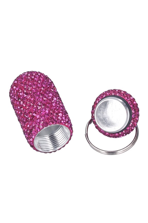 Rhinestone Pill Organizer Portable Bling Waterproof Purple Drug Container with Keychain for Daily Use (0.79 inches / 2 cm)