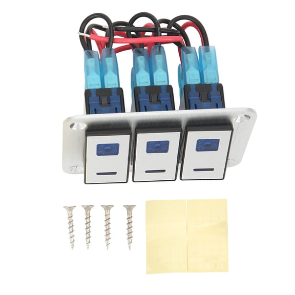 Rupoun Rocker Switch Panel 3 Gang DC 12V 24V 5 Pin Blue Light Toggle On Off Lights Control Switch Panel (4.33 inches / 11.00 cm)[cite: 1]