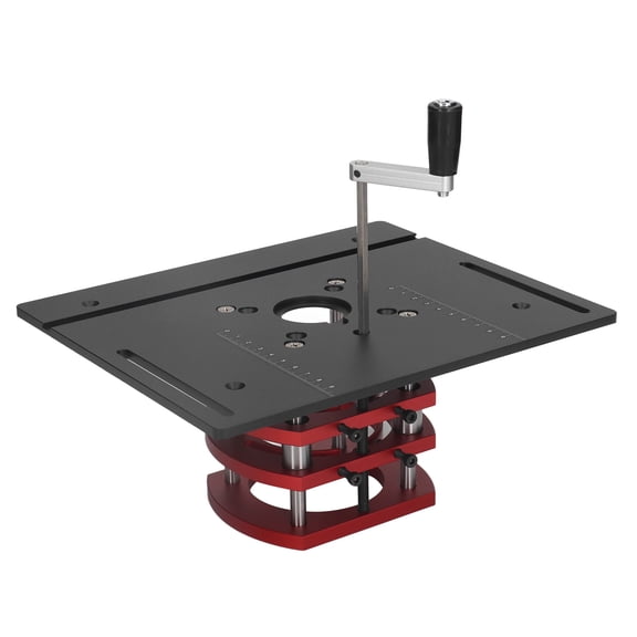 Rupoun Router Lift Manual Lifting System Kit, Heavy Duty Aluminum Alloy Router Table Insert Base Plate for Woodworking Engraving Trimming, Fits Table Saws & CNC Metalworking, Black Color, 11.81 in