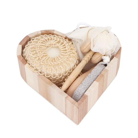 Rupoun Shower Exfoliating Kit Pumice Stone Wooden Comb Facial Massager Deep Cleaning Bath Sponge Set Full Spa Bathing Supplies For Body Care Relaxation, 7.48 inches / 19 cm