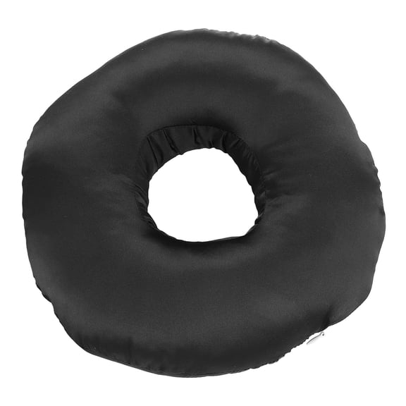 Rupoun Silky Satin Ear Pillow Donut Cushion for Side Sleepers with Ear Hole Black, Premium Ear Guard Pillow for Earplug and Headphone Users, Soft Cotton Blend, 11.02 x 3.15 inches / 28 x 8 cm
