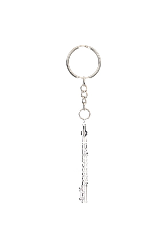 Silver Flute Keychain Metal Key Ring Gift Decoration Musical Instrument Ornament Heavy Duty Stylish Keyring for Bags Backpacks Purses Car Keys Men Women Teens Music Lovers