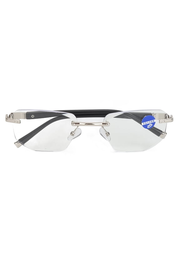 Rupoun Silver Temple Reading Glasses +2.00, 6.3 inches / 16 cm Frameless Blue Light Blocking Eyewear for Men, High Definition Resin Lens