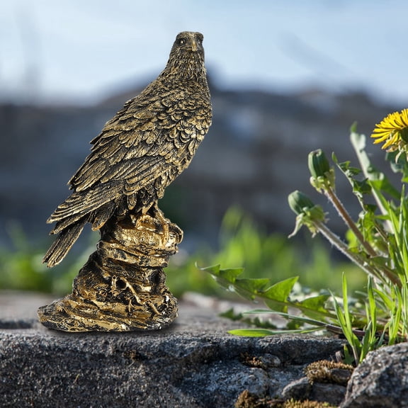 Rupoun Simulation Eagle Garden Statue Artificial Resin Decor, Outdoor Animal Model Ornament for Home Patio Yard, Bronze Color, 11.42 inches / 29 cm