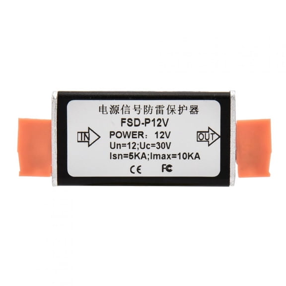 Rupoun Single Channel Power Surge Protector Thunder Lighting Arrester Protection Device 12V for CCTV Video Monitoring System, Premium Black, 4.72 inches / 12 cm Length