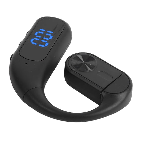 Rupoun Single Ear Earhook Wireless Earphone Bluetooth V5.5 Bone Conduction Open Ear Headset with Noise Concealing Mic Built-in LED Display for Sports and Business, Black (10 inches / 25.4 cm)