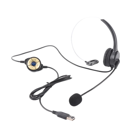 Rupoun Single Ear USB Headset with In-Cord Volume Control for Call Center Computer Right Left Ear Black (7.7 inches / 19.5 cm)