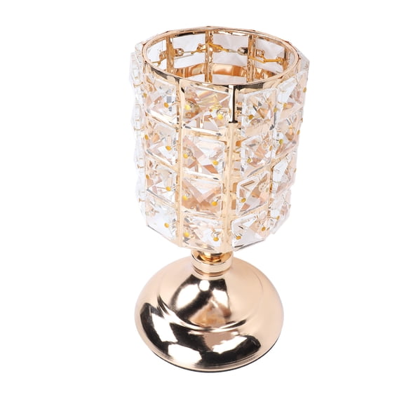 Rupoun Small Shimmering Rhinestone Gold Metal Tea Light Candlestick Holder for Dining Table Centerpiece, Romantic Wedding Candle Decor, Salon Aromatherapy Display (8.66 inches / 22 cm)