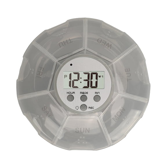 Rupoun Smart 7‑Day Medicine Dispenser with Audio Reminder, Recording Playback, Braille Display, Portable White