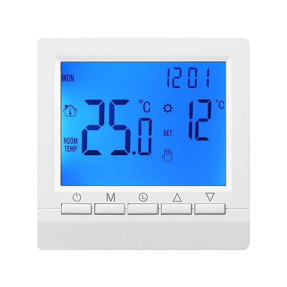 Rupoun Smart Boiler Thermostat Battery Operated Wired Controller LCD Digital Screen Blue Backlit Touch Button Wall Mounted 5+2 Programmable Child Lock