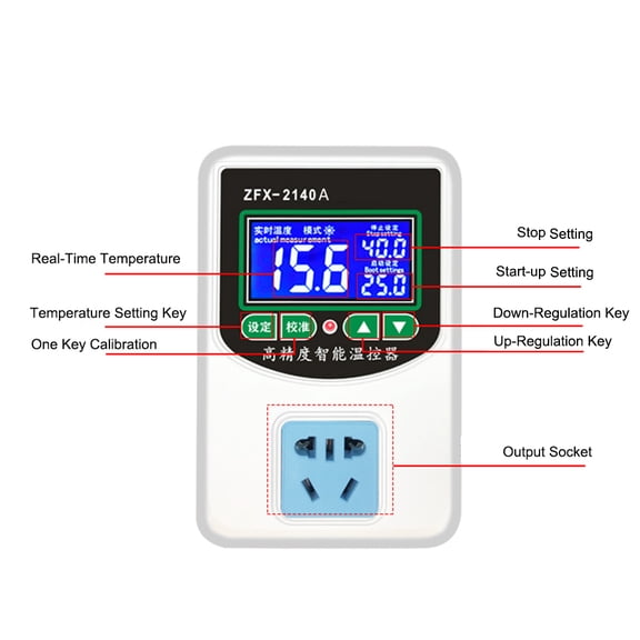 Rupoun Smart Digital Temperature Controller ZFX-2140A Intelligent Heating Cooling Thermostat with NTC Sensor for Freezer Fridge Hatching 3500W (5.71 inches / 14.5 cm)