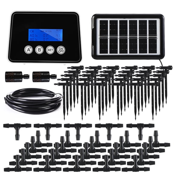 Rupoun Smart Solar Powered Drip Irrigation Controller System Automatic Timer Adjustable Watering Device for Garden Balcony Potted Plants 65.6 ft 20m Hose 30 Arrows