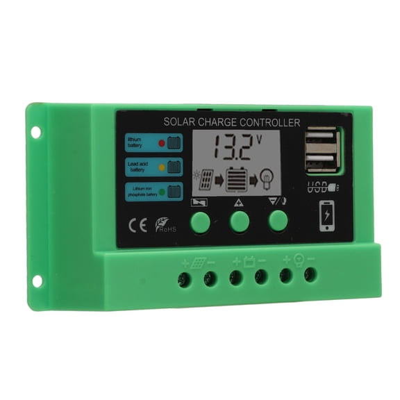 Rupoun Solar Charge Controller PWM Panel Regulator Adjustable LCD Display 12V 24V Green Shell 10A