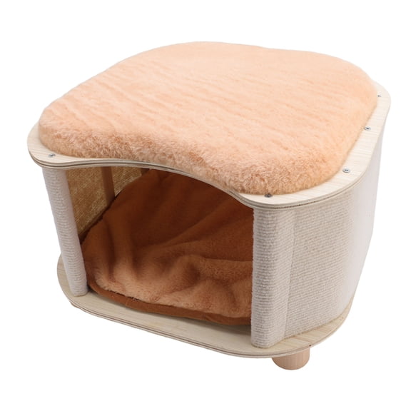 Rupoun Solid Wood Cat House Stool Multifunctional Four Seasons Universal Pet Bed Furniture Cave, Sturdy Wooden Structure and Anti Scratch Rugged Design for Cats and Small Pets, 16x15 Inches