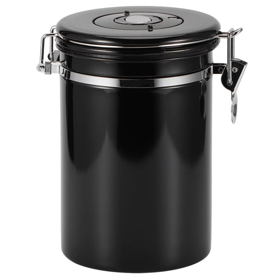 Rupoun Stainless Steel Airtight Coffee Bean Storage Canister, 1.8L (60.8 oz) Tea Container with Exhaust Valve, Moisture Proof Organization, Black Color (18.5 cm / 7.3 inches)